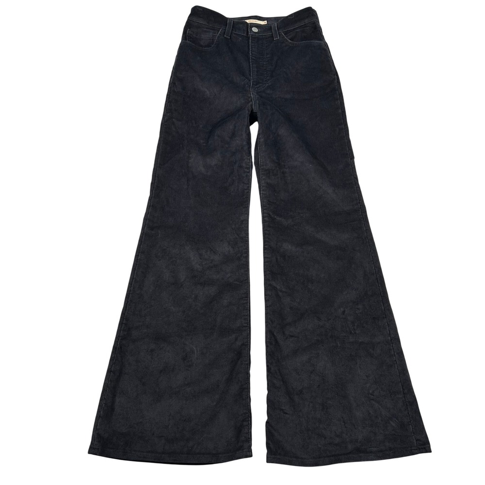 Levis Corduroy Pants Womens 28 Ribcage Bell Flare Black High Rise Retro Disco